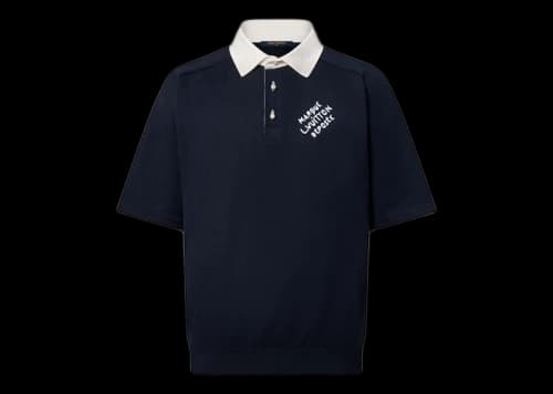 Louis Vuitton Embroidered Short-Sleeved Cotton Blend Polo Shirt Navy Blue