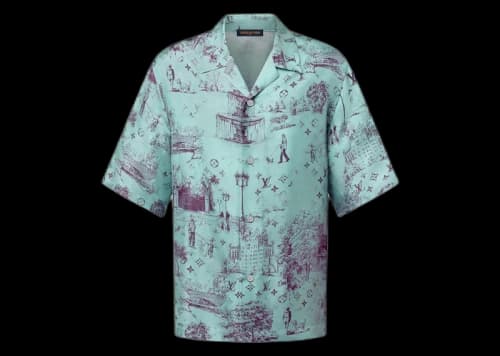 Louis Vuitton Printed Short-Sleeved Silk Shirt Cameo Blue