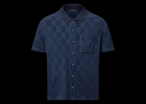 Louis Vuitton Damier French Terry Short-Sleeved Cotton-Blend Shirt Naval Academy