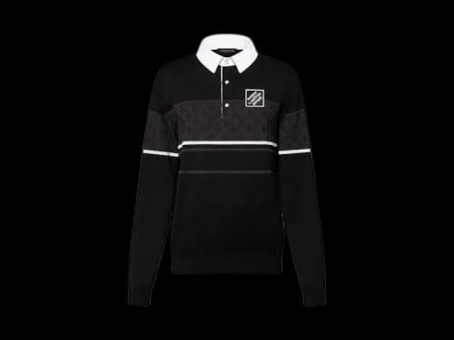 Louis Vuitton Monogram Jacquard Long-Sleeved Polo Shirt Washed Black