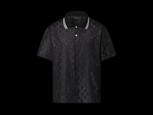 Louis Vuitton Monogram Moire Jacquard Short-Sleeved Silk Shirt Black