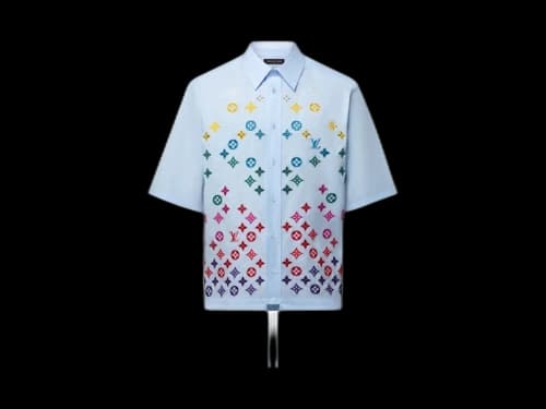 Louis Vuitton Monogram Flowers Embroidered Short-Sleeved Shirt Sky Blue