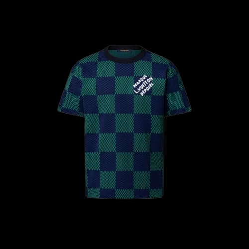 Louis Vuitton Jacquard Damier Short-Sleeved Cotton Crewneck Clematis Blue