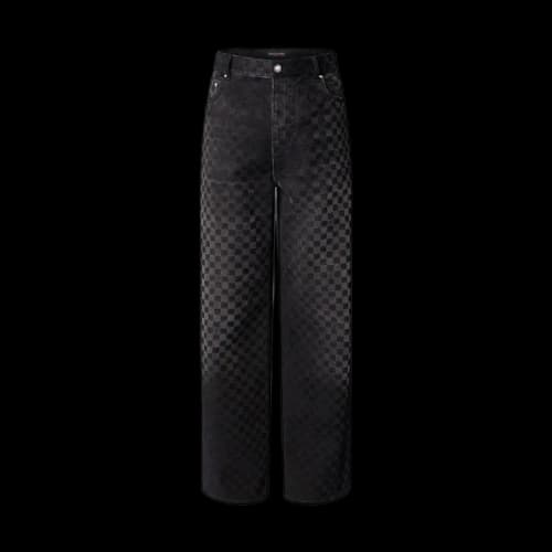 Louis Vuitton Flocked Damier Denim Wide-Leg Pants Black
