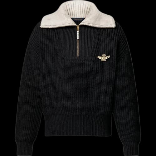 Louis Vuitton Chunky Wool-Blend Half-Zip Pullover Black