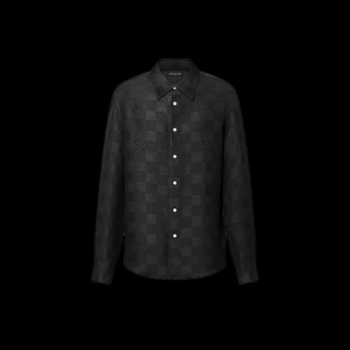 Louis Vuitton Jacquard Damier Long-Sleeved Silk Shirt Black