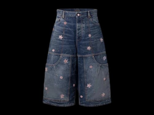 Louis Vuitton x Nigo Embroidered Denim Workwear Shorts Indigo
