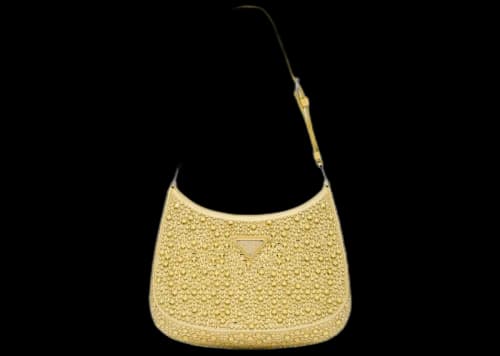 Prada Cleo Satin Bag With Appliques Pineapple Yellow