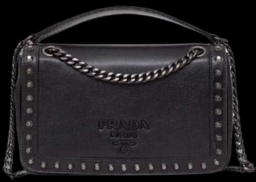 Prada Pattina Glace Studded Bag Black