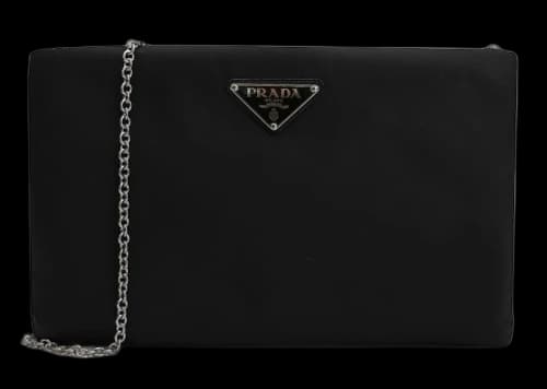 Prada Triangle-Logo On-Chain Clutch Bag Black