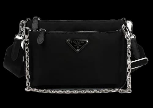 Prada Nylon Chain Link Shoulder Bag Black