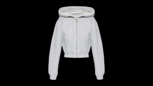 Alexander Wang Women's Zip Up Allover Hotfix Fitted Longsleeve Light Heather Grey