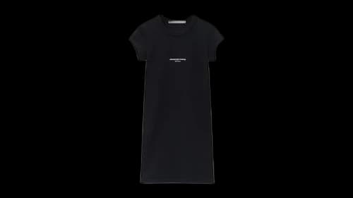 Alexander Wang Women's Mini Dress Logo Print Fitted Sleeve Short Black