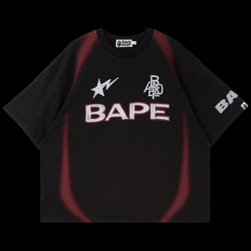 BAPE Heavy Wash Hand Draw Multi Logo Relaxed Fit Tee 'Black'