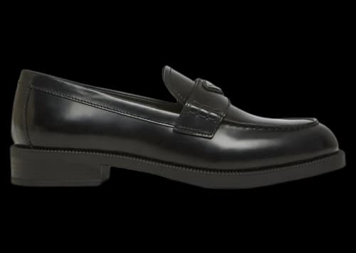 Prada Brushed Leather Triangle Logo Loafers Black (Women's)