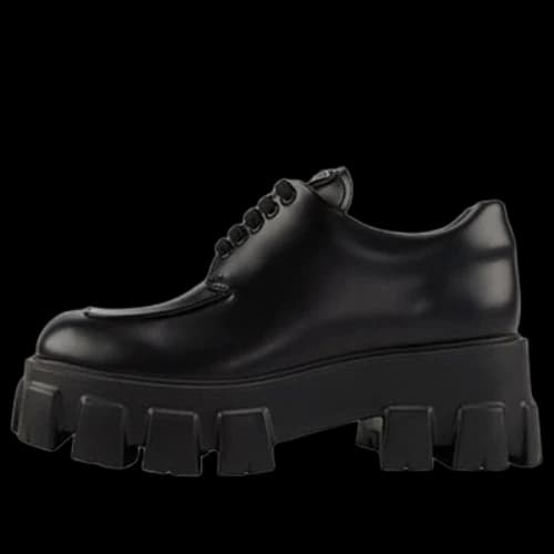 PRADA Monolith Brushed Leather Lace-up Shoes 'Black' (Women's)