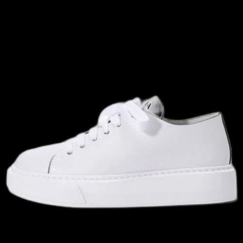 PRADA Low Sneakers 'White Leather with Black Lines' (Women's)