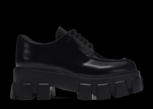 Prada Monolith 55mm Lace Up Loafer Black Brushed Leather