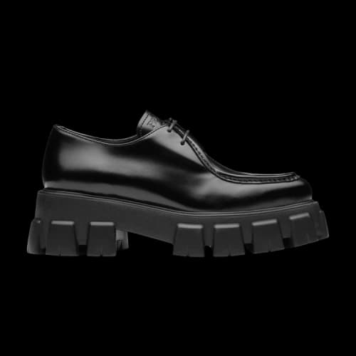 Prada Monolith Pointy Brushed Leather Lace Up 'Black' (Women's)