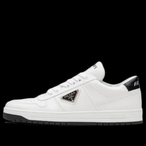 PRADA Downtown Perforated Leather Sneakers 'White Black' (Women's)
