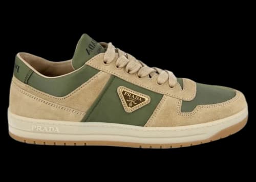 Prada Downtown Leather Low Top Sneakers Ecru Military (Women's)