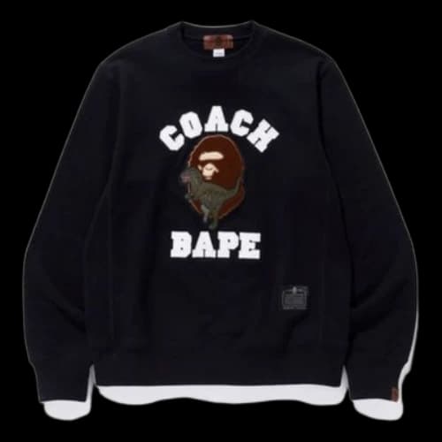 BAPE A Bathing Ape x COACH Crossover Rexy Crewneck Ape Head Round Neck Black