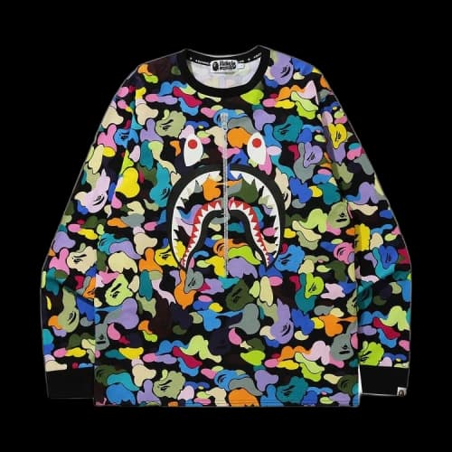 BAPE Multi Camo Shark Long-Sleeve Tee 'Black'