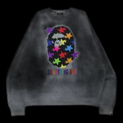 A Bathing Ape BAPE Sta Pattern Loose Chest Star Ape Head Printing Round Neck Black
