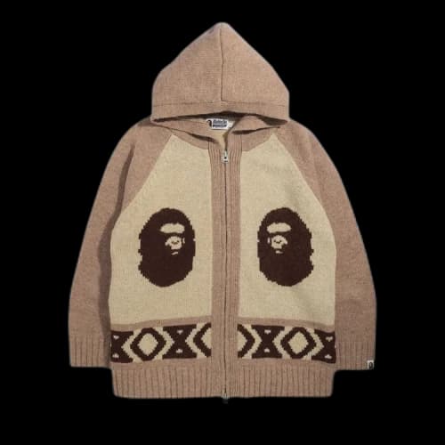 BAPE Ape Head Knit Zip Hoodie 'Beige'