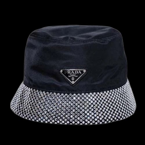 Prada Logo Plaque Embellished Bucket Hat Black