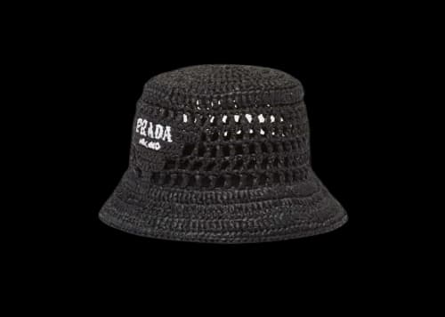 Prada Raffia Bucket Hat Black/White