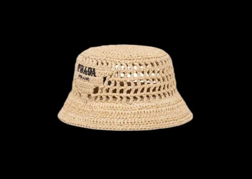 Prada Raffia Bucket Hat Natural