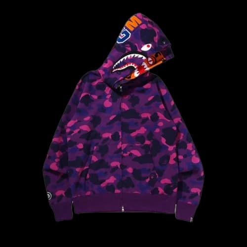 BAPE Color Camo Tiger Shark Wide Full Zip Double Hoodie 'Purple'