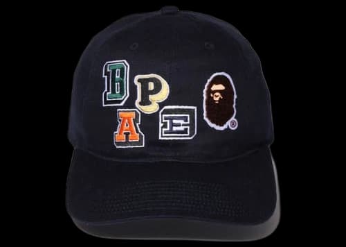 BAPE Multi Fonts Patch Panel Cap Navy