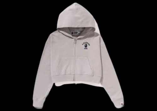 BAPE Womens College Cropped Zip Hoodie Grey