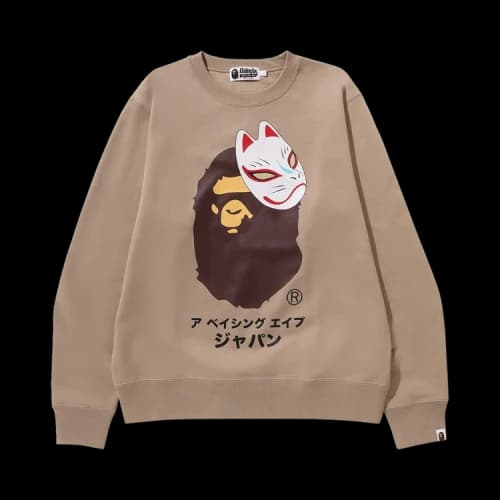 BAPE Japanese Fox Mask Crewneck 'Beige'