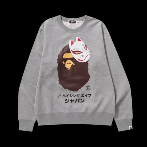 BAPE Japanese Fox Mask Crewneck 'Grey'