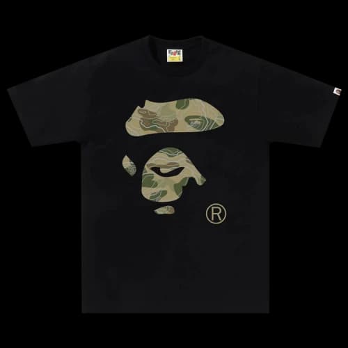 BAPE Layered Line Camo Ape Face Tee 'Black/Beige'