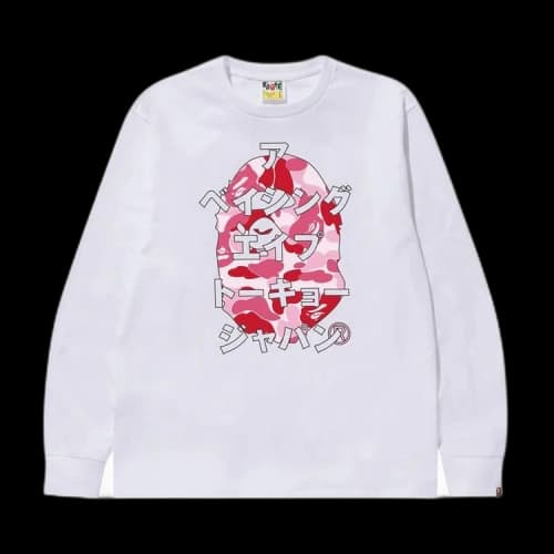 BAPE ABC Camo Japanese Letters Long-Sleeve Tee 'White/Pink'