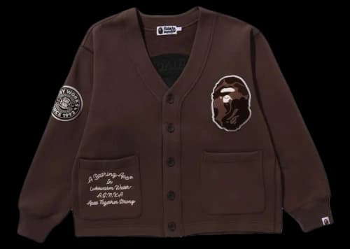 BAPE College Badges Sweat Cardigan Brown