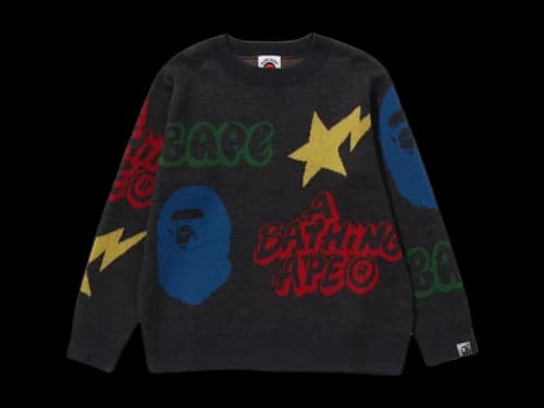 BAPE Kids Graffiti Pattern Knit Charcoal