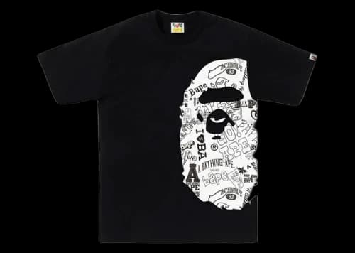 BAPE Hand Draw Pattern Side Big Ape Head Tee Black/White