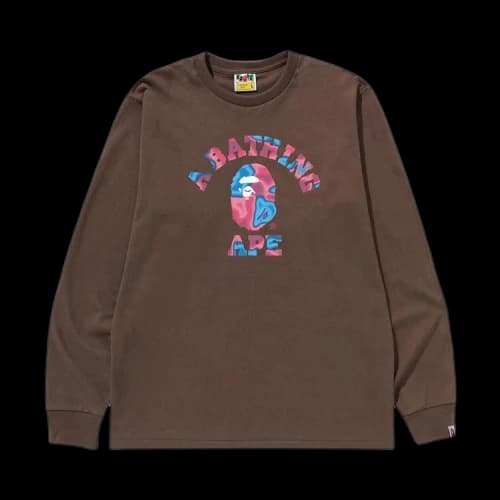 BAPE Liquid Camo College Long-Sleeve Tee 'Brown'