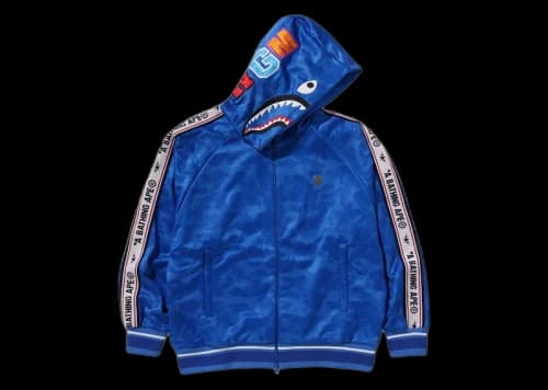 BAPE Solid Camo Relaxed Fit Shark Full Zip Hoodie Blue