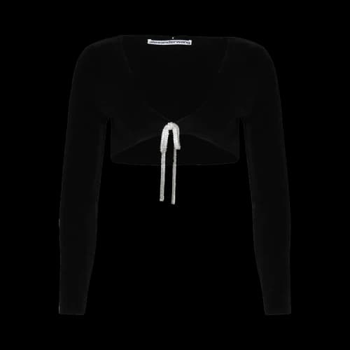 Alexander Wang V-Neck Cropped Cardigan W/ Crystal Tie 'Black'
