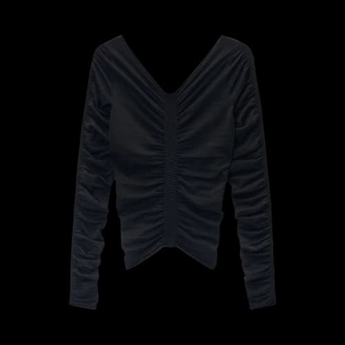 Alexander Wang Long-Sleeve Wide V Neck Ruched Pullover 'Black'