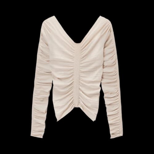 Alexander Wang Long-Sleeve Wide V Neck Ruched Pullover 'Cement'