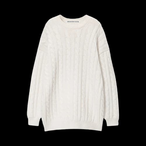 Alexander Wang Long-Sleeve Cable Pullover Dress W/ Clear Bead Hotfix 'Ivory'
