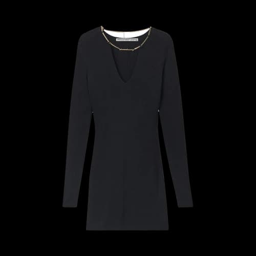 Alexander Wang Long-Sleeve V-Neck Mini Dress W/ Nameplate Chain 'Black'