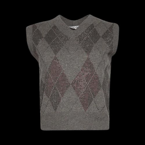 Alexander Wang V Neck Vest With Argyle Crystal Hotfix 'Brown'